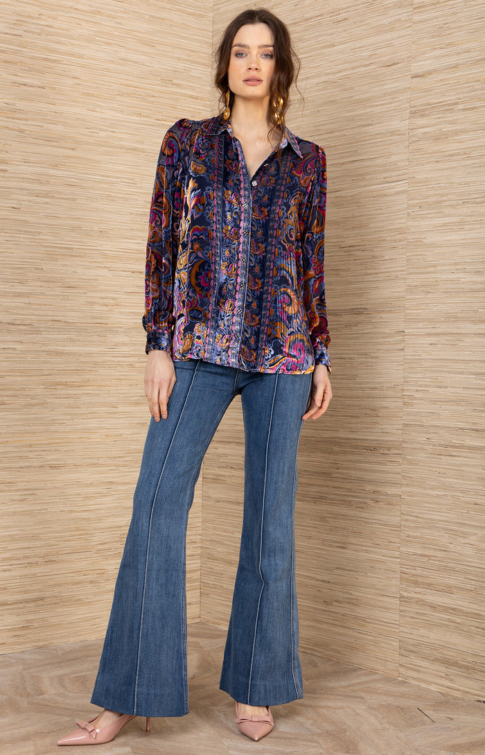 Kaiya Burnout Top, color-Navy