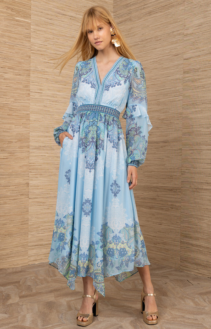 Kamilah Chiffon Dress, color-Blue