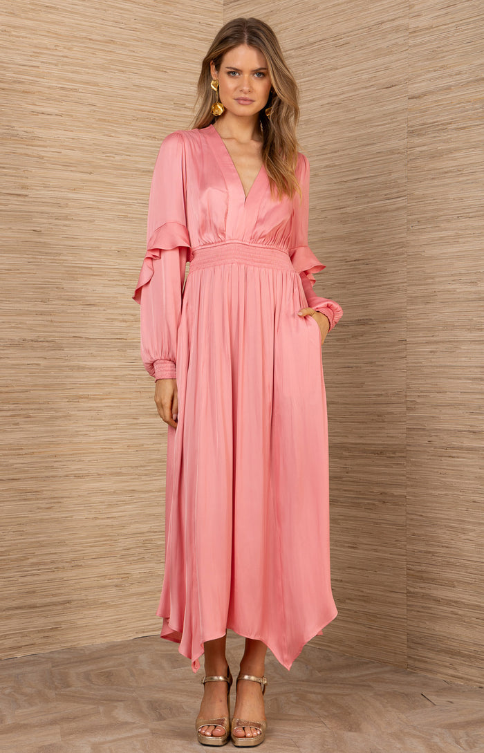 Kamilah Charmeuse Dress, color-Pink