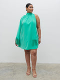 Souki Is 5'8" & Wears Size UK 18|Keeley One Shoulder Mini Dress Curve - Jade Green