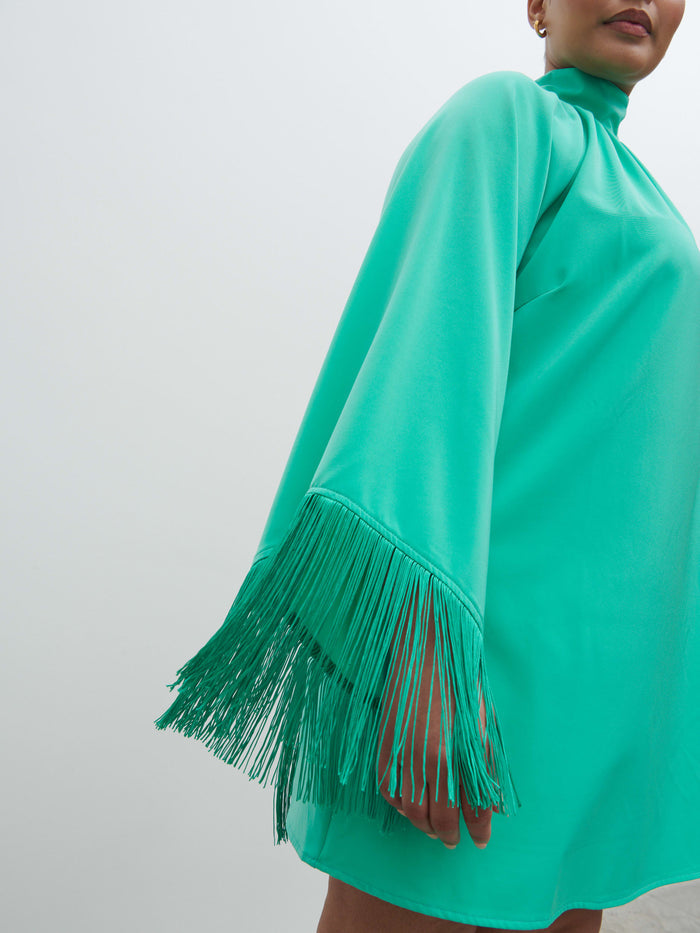 Souki Is 5'8" & Wears Size UK 18|Keeley One Shoulder Mini Dress Curve - Jade Green