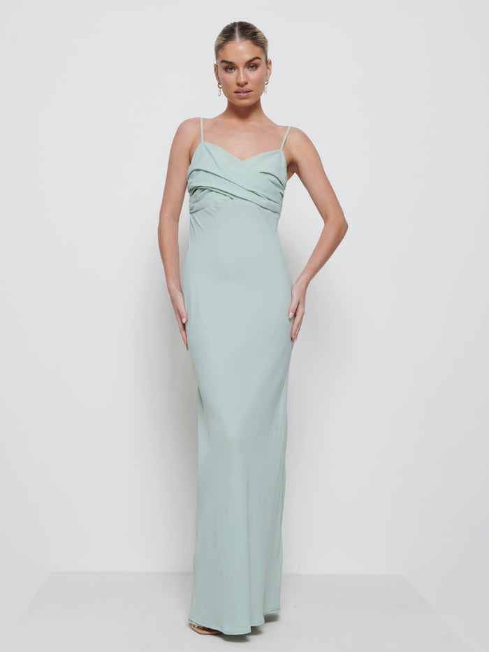 Taylor Is 5'9" & Wears Size UK 8|Kehlani Twist Cami Bridesmaid Dress - Sage