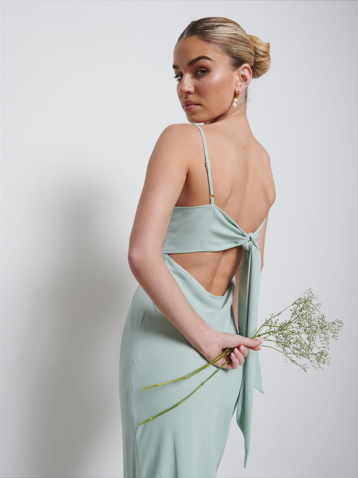 Taylor Is 5'9" & Wears Size UK 8|Kehlani Twist Cami Bridesmaid Dress - Sage