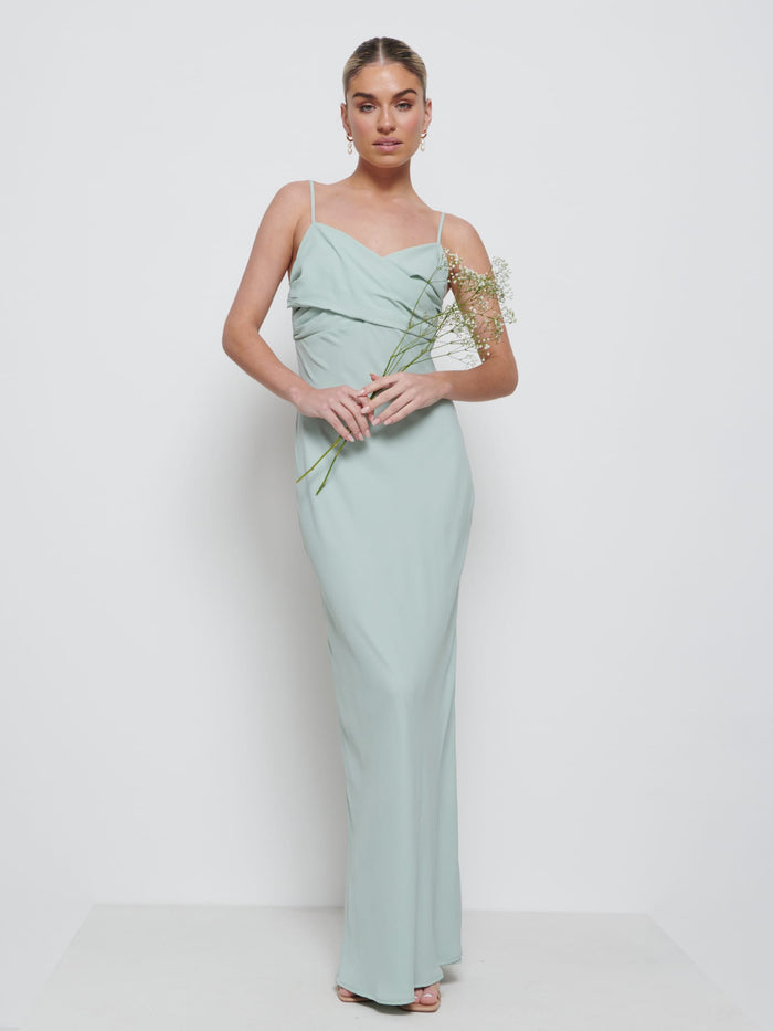 Taylor Is 5'9" & Wears Size UK 8|Kehlani Twist Cami Bridesmaid Dress - Sage