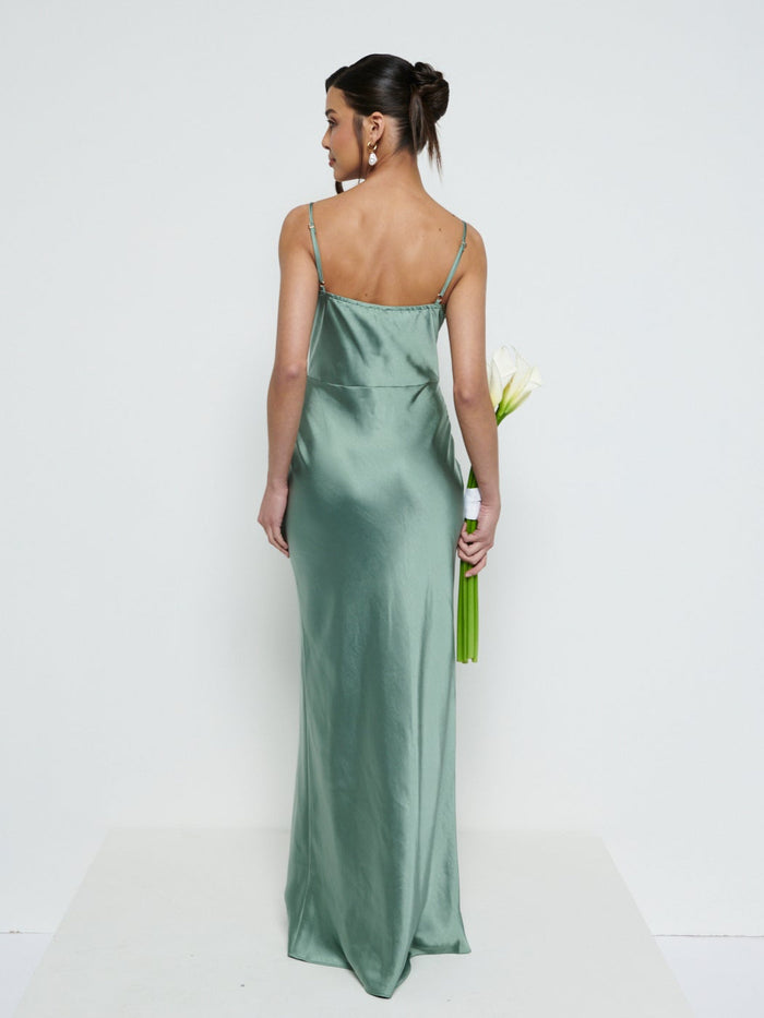 Marina Is 5'7.5" & Wears Size UK 8|Keisha Maxi Bridesmaid Dress - Eucalyptus