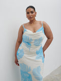 Souki Is 5'8" & Wears Size UK 18|Keisha Ruched Midaxi Dress Curve - Blue and Cream Floral