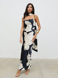 Lygia Is 5'9" & Wears Size UK 8|Keisha Scarf Maxi Dress - Large Scale Monochrome Floral