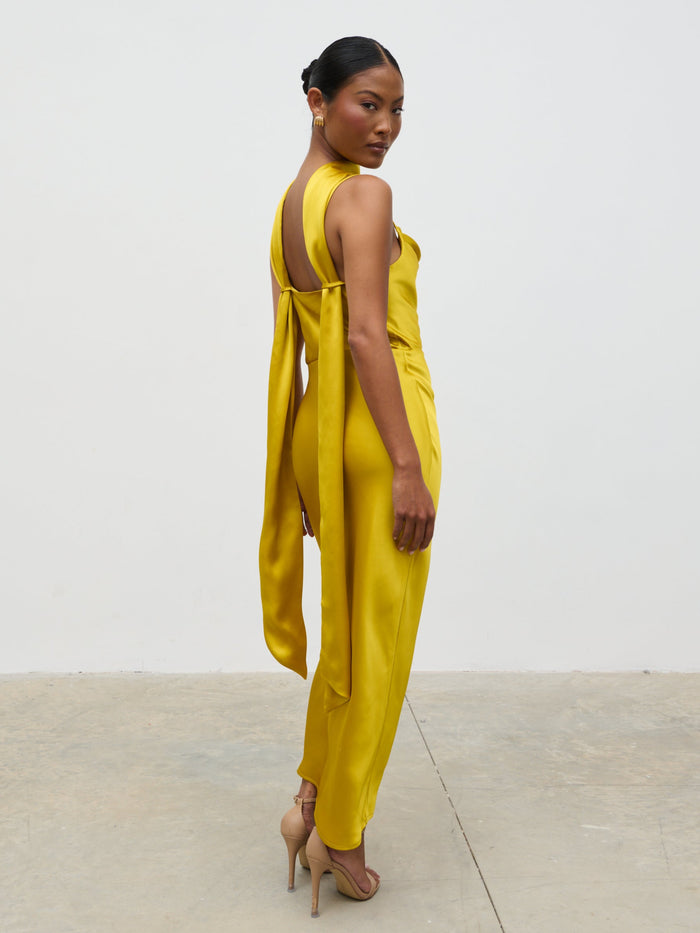 Elle Is 5'3" & Wears Size UK 6|Keisha Scarf Midaxi Dress - Yellow Ochre