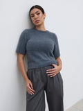 Anne Is 5'7.5" & Wears Size UK S|Kelly Cropped Fluffy Knit T-Shirt - Charcoal