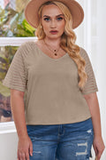 Khaki Striped Raglan Sleeve Plus Size Tee