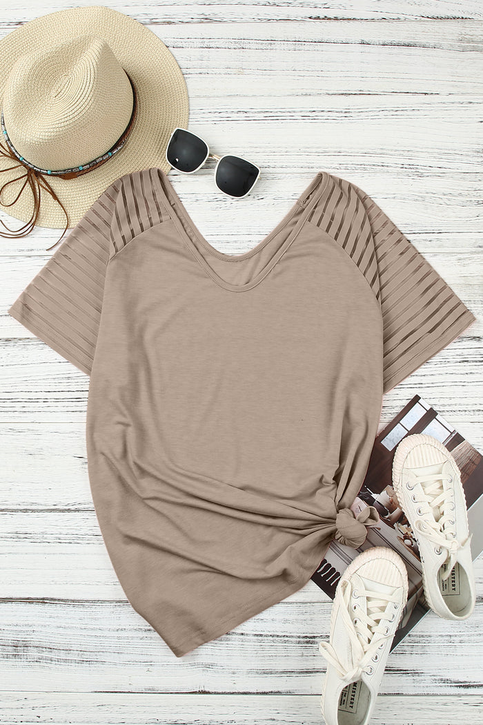 Khaki Striped Raglan Sleeve Plus Size Tee