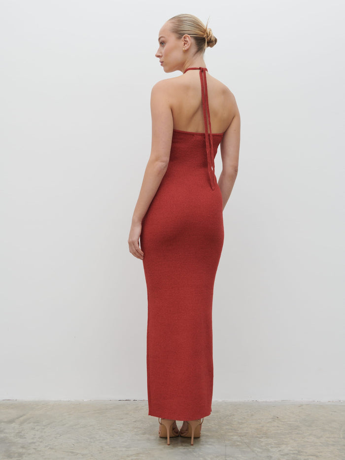 Noor Is 5'8.5" & Wears Size UK S|Khloe Knit Maxi Dress - Dusky Rose