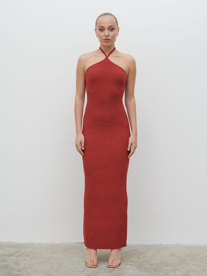 Noor Is 5'8.5" & Wears Size UK S|Khloe Knit Maxi Dress - Dusky Rose