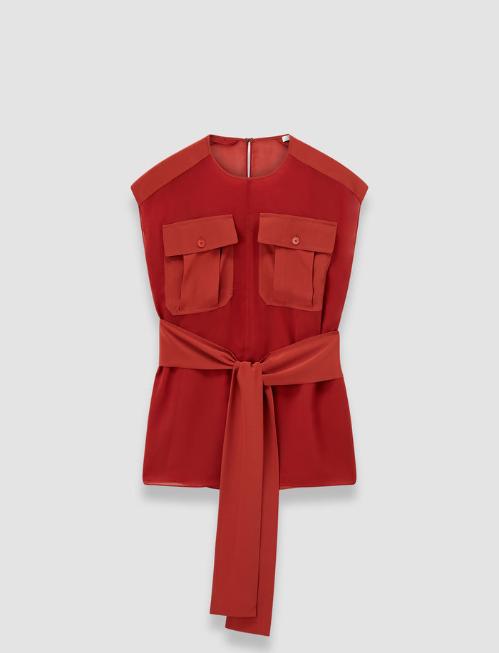 Red Kniza Crepe de Soie Silk Blouse - Joseph