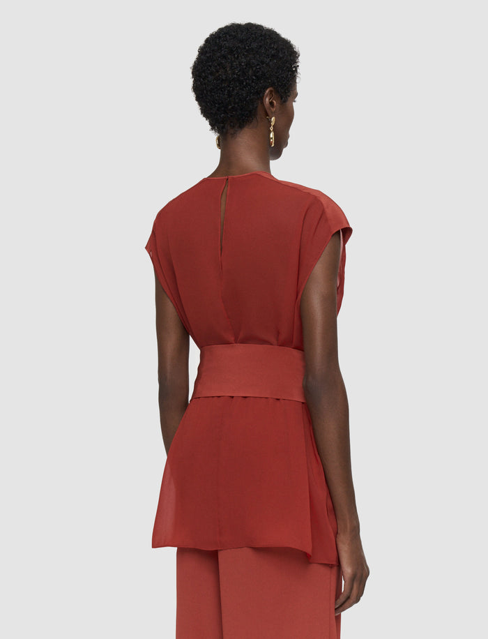 Red Kniza Crepe de Soie Silk Blouse - Joseph