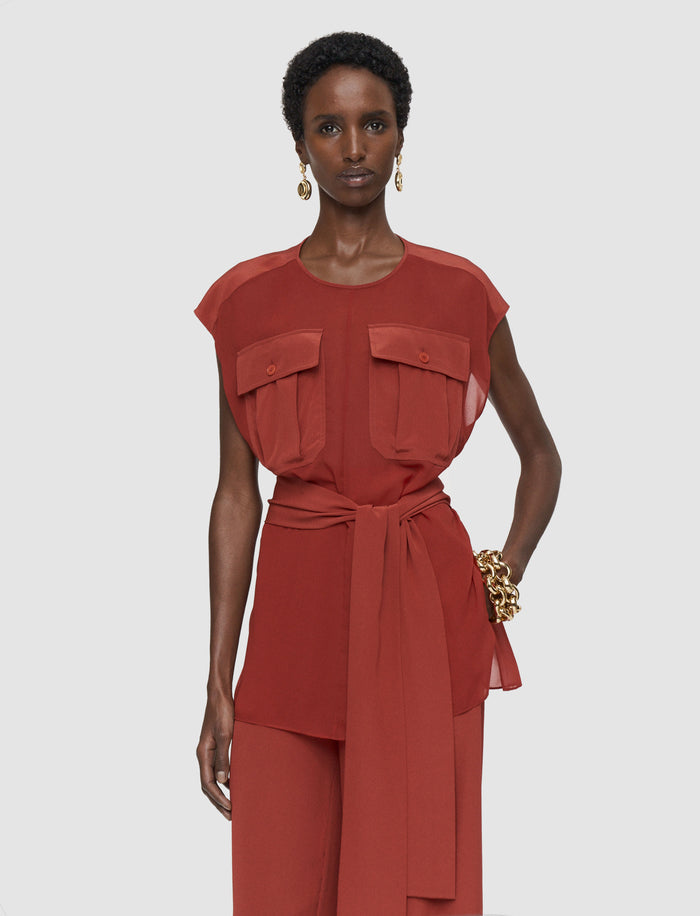 Red Kniza Crepe de Soie Silk Blouse - Joseph