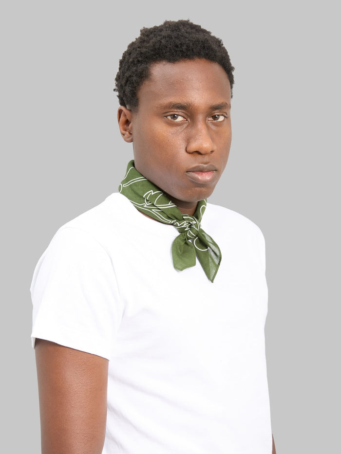 Kobashi Studio Japanese Chrysanthemum Bandana in Olive Green “Miru-iro”