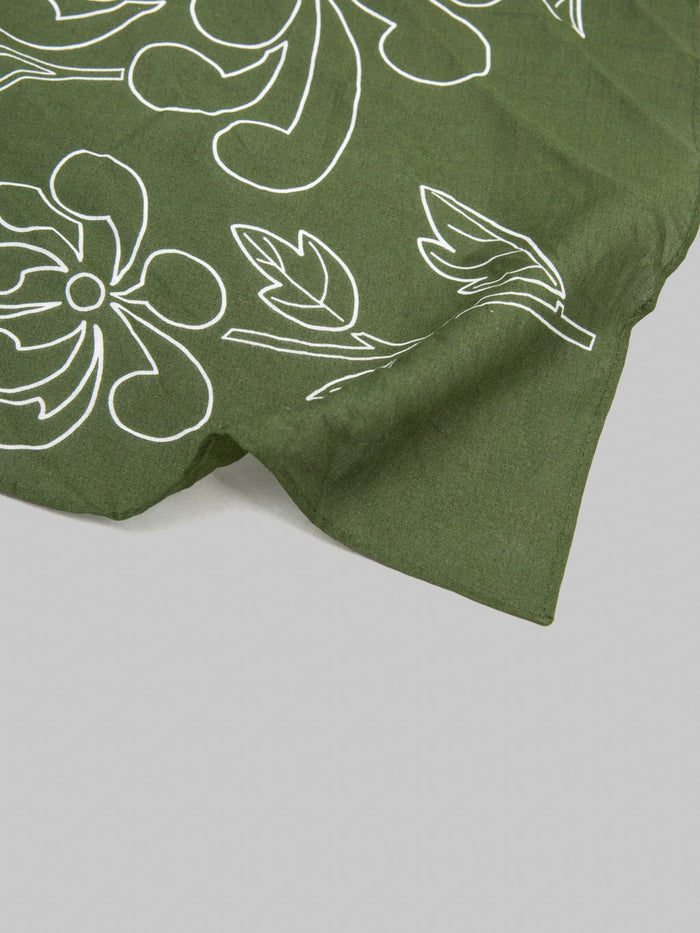 Kobashi Studio Japanese Chrysanthemum Bandana in Olive Green “Miru-iro”