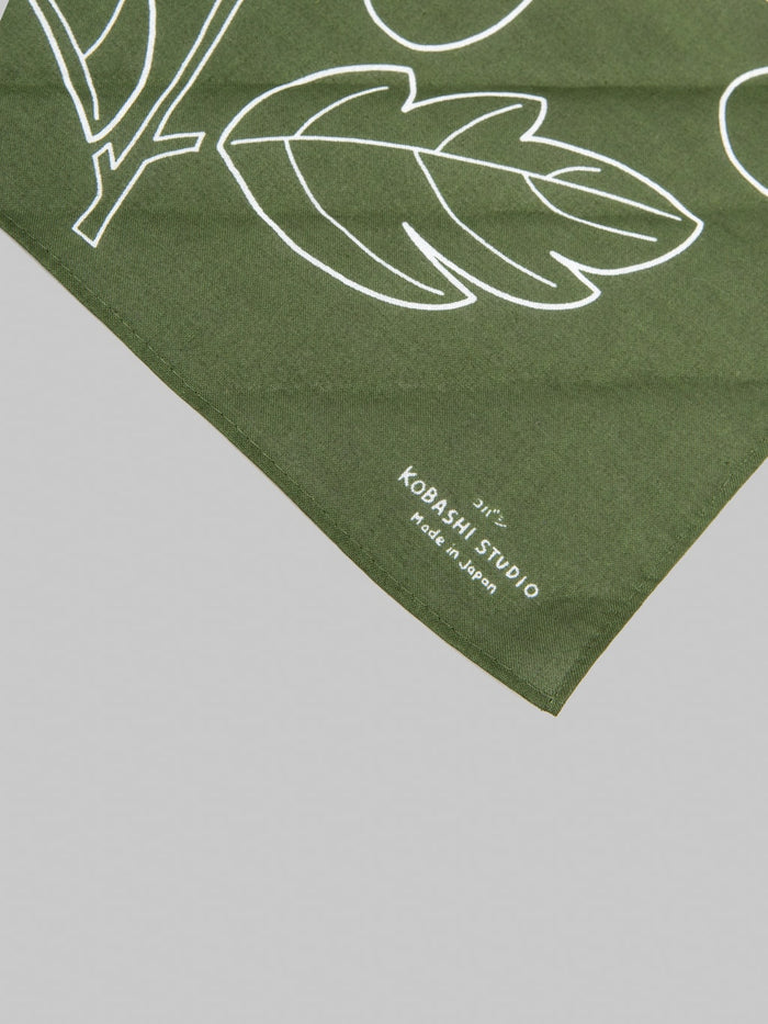 Kobashi Studio Japanese Chrysanthemum Bandana in Olive Green “Miru-iro”