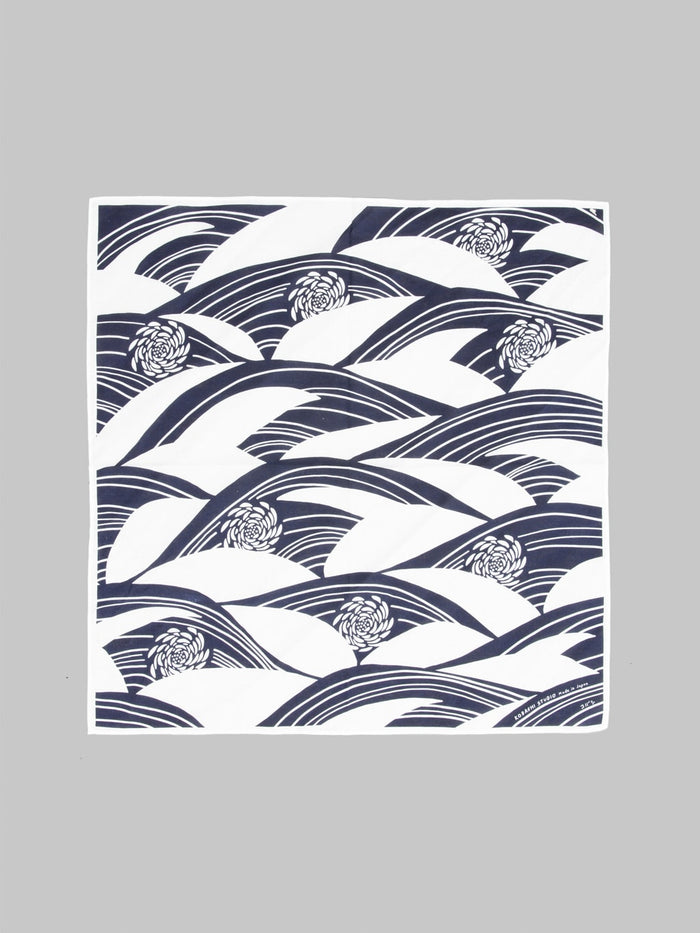 Kobashi Studio Japanese Chrysanthemum Bandana White and Navy "Kiku-sui"