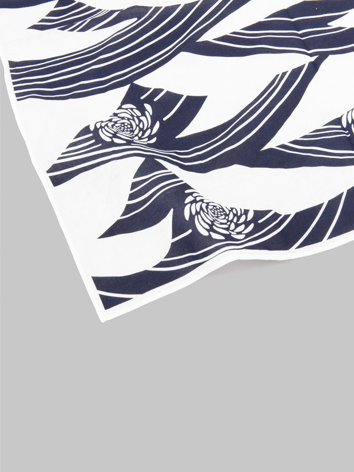 Kobashi Studio Japanese Chrysanthemum Bandana White and Navy "Kiku-sui"