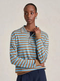 La Ligne - Striped Ben Polo Sweater Striped Cerulean/Camel - Kalifornia Jean Bar