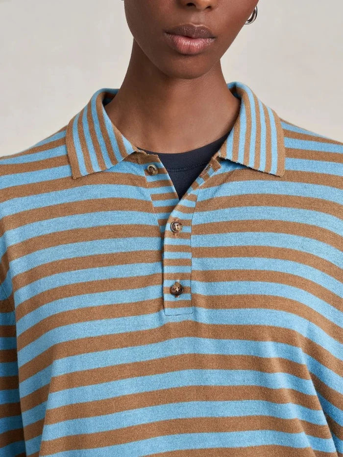 La Ligne - Striped Ben Polo Sweater Striped Cerulean/Camel - Kalifornia Jean Bar