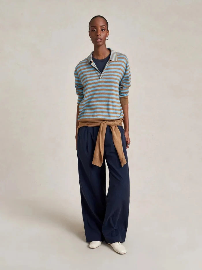 La Ligne - Striped Ben Polo Sweater Striped Cerulean/Camel - Kalifornia Jean Bar