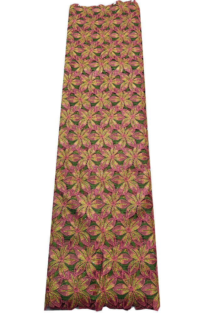 Lace Fabric | Guipure Lace | Corded Lace - Yellow Pink Green