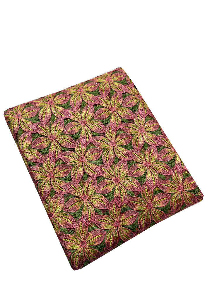 Lace Fabric | Guipure Lace | Corded Lace - Yellow Pink Green