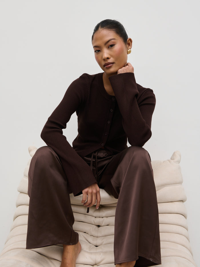 Elle Is 5'3" & Wears Size UK XS|Lacey Button Down Top - Brown