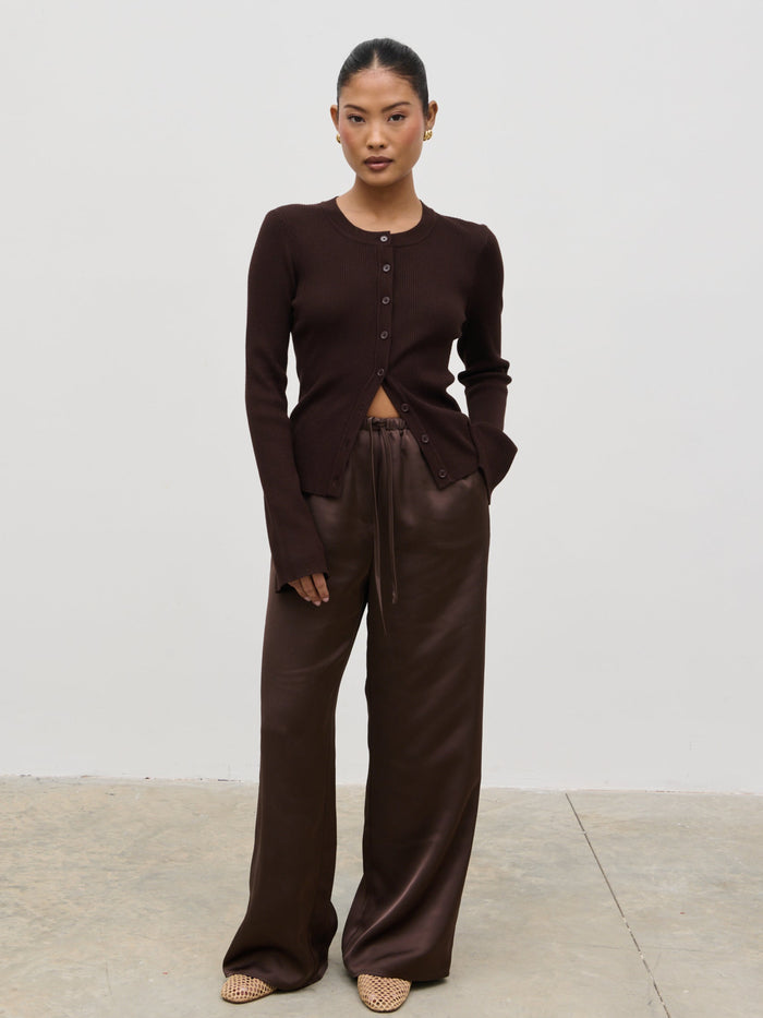 Elle Is 5'3" & Wears Size UK XS|Lacey Button Down Top - Brown