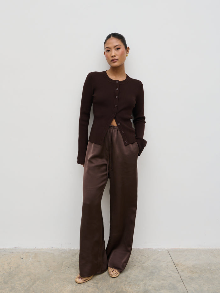 Elle Is 5'3" & Wears Size UK XS|Lacey Button Down Top - Brown