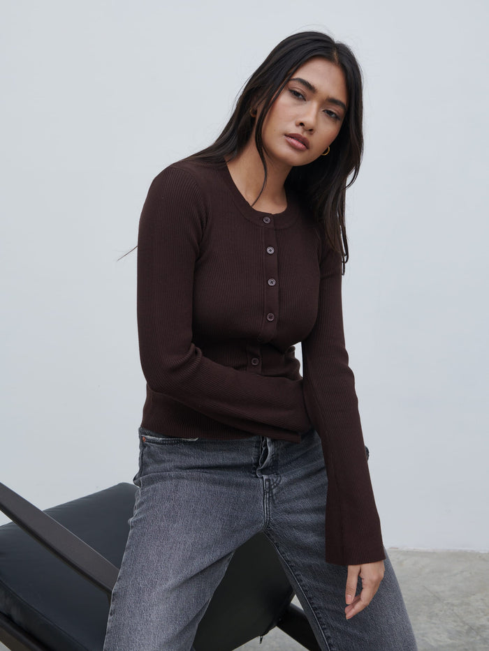 Candy Is 5'6" & Wears Size UK S|Lacey Button Down Top - Brown