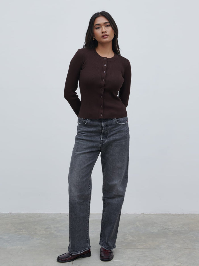 Candy Is 5'6" & Wears Size UK S|Lacey Button Down Top - Brown