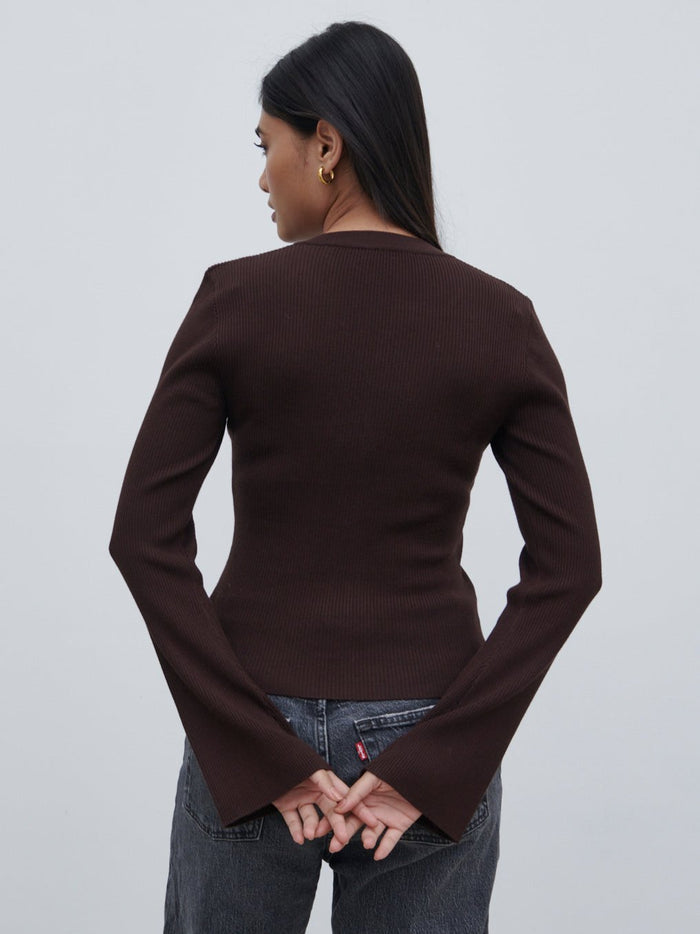 Candy Is 5'6" & Wears Size UK S|Lacey Button Down Top - Brown