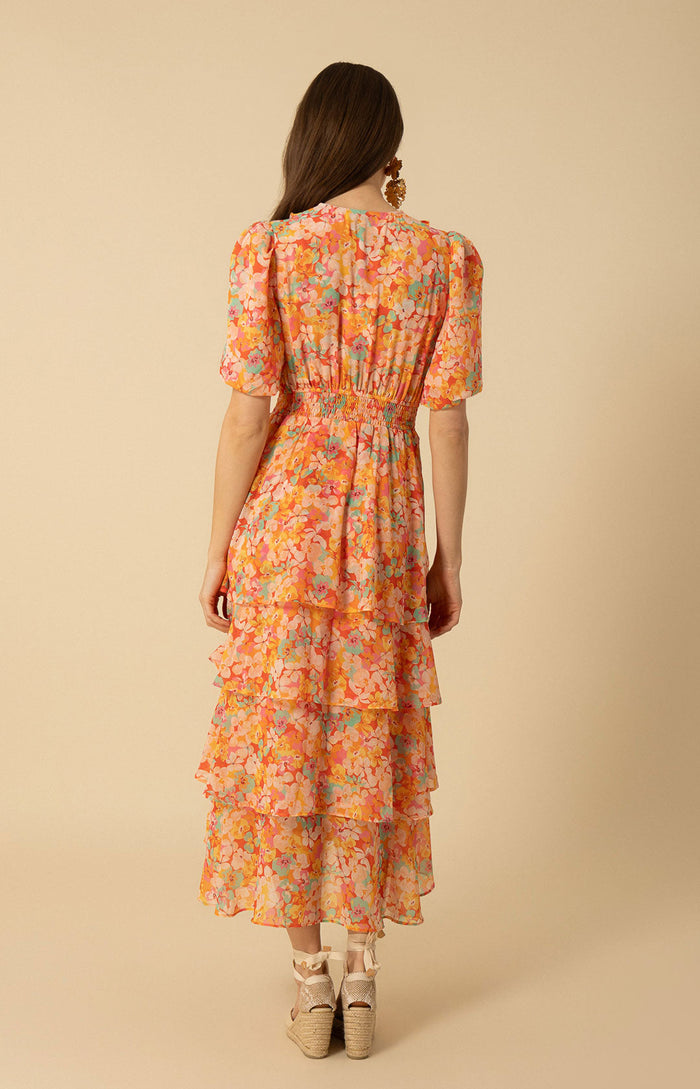Lainey Tiered Chiffon Dress, color_orange