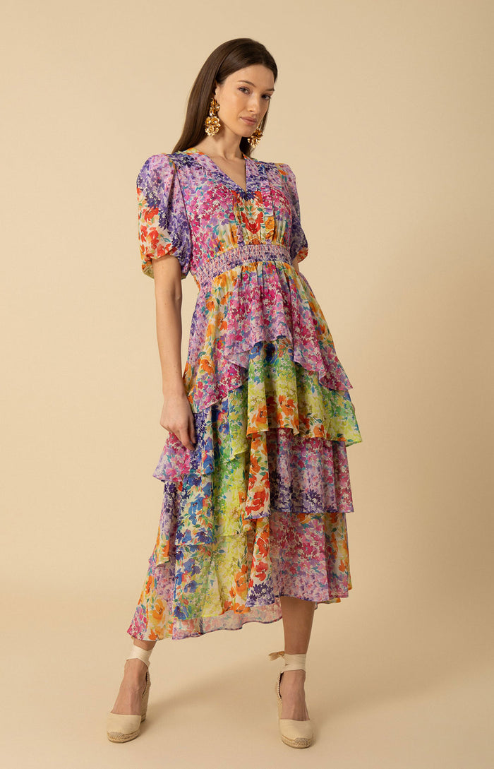 Lainey Tiered Chiffon Dress, color_blue
