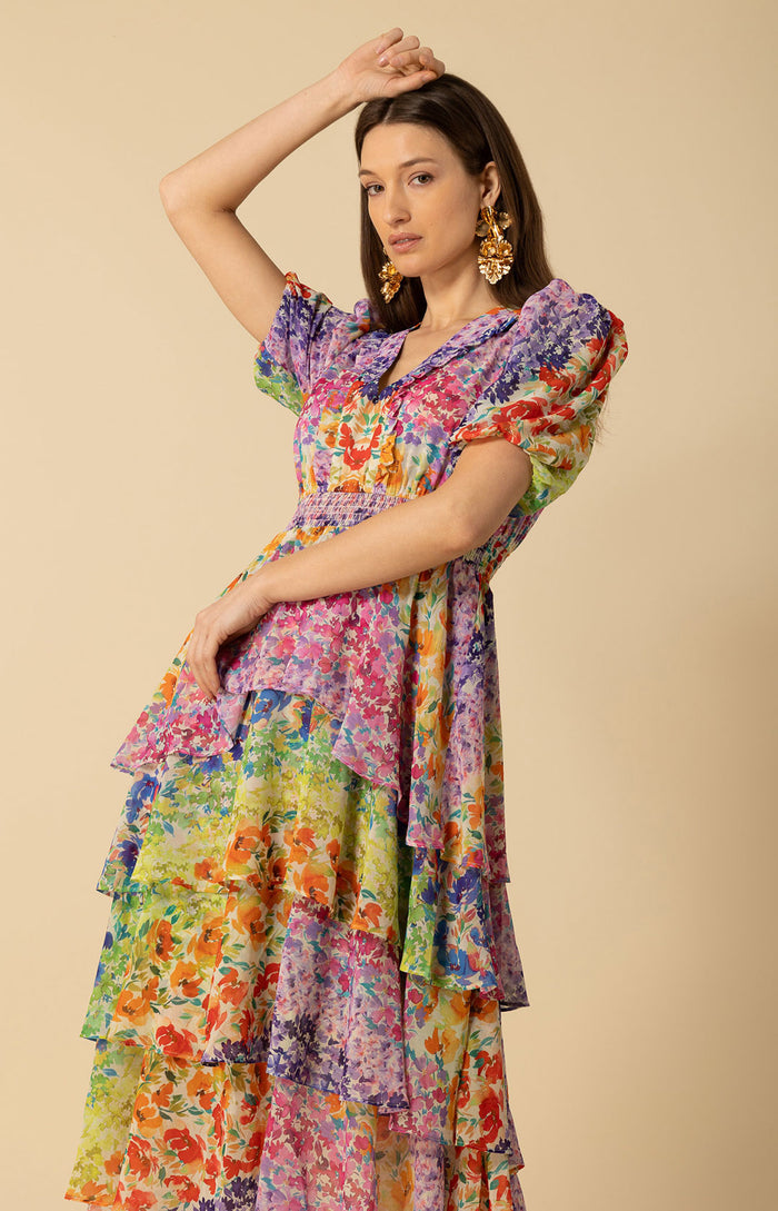 Lainey Tiered Chiffon Dress, color_blue