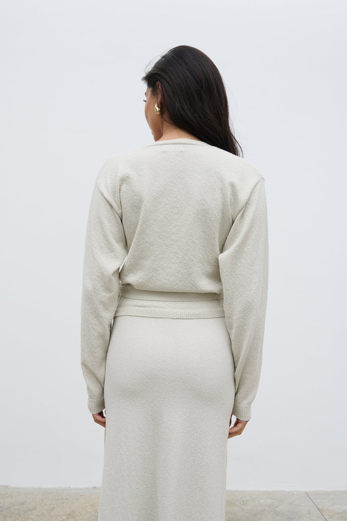 Lygia Is 5'9" & Wears Size UK S|Laney Boucle Knit Midaxi Skirt - Pale Stone