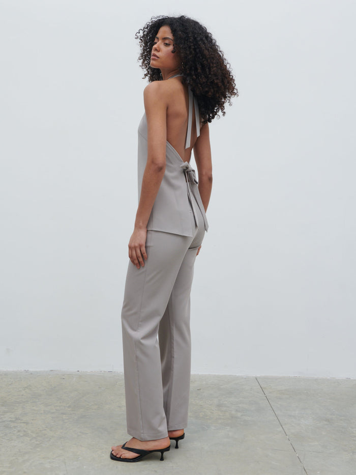 Graziela Is 5'9.5" & Wears Size UK 8|Laria Tailored Backless Top - Stone