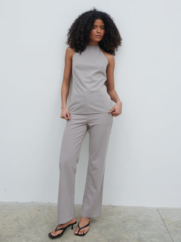 Graziela Is 5'9.5" & Wears Size UK 8|Laria Tailored Backless Top - Stone