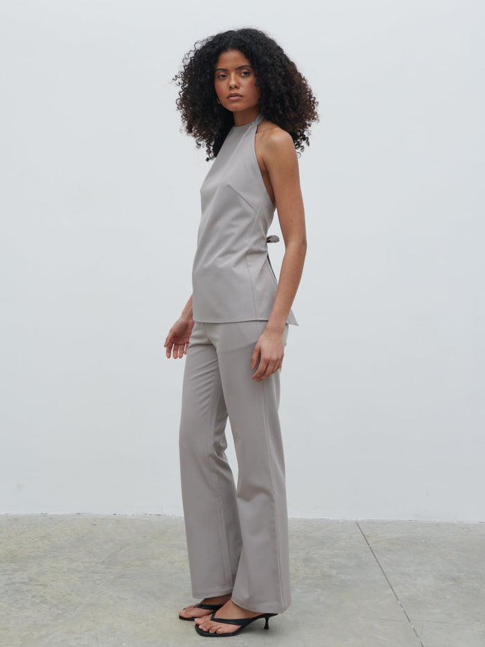 Graziela Is 5'9.5" & Wears Size UK 8|Laria Tailored Backless Top - Stone