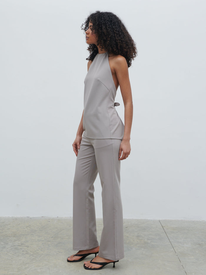 Graziela Is 5'9.5" & Wears Size UK 8|Laria Tailored Backless Top - Stone