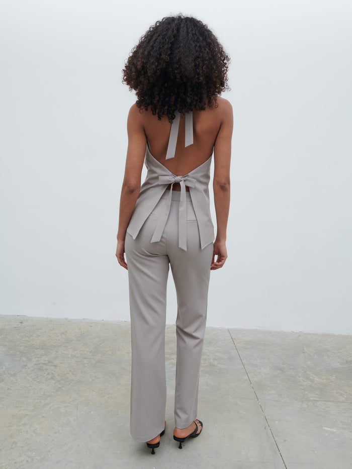 Graziela Is 5'9.5" & Wears Size UK 8|Laria Tailored Backless Top - Stone