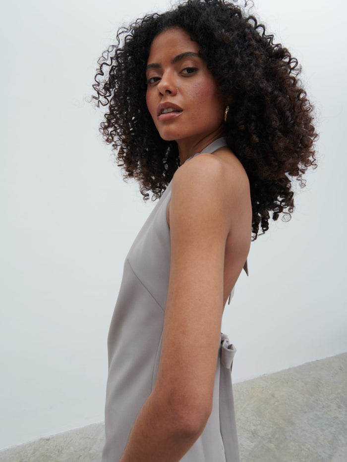 Graziela Is 5'9.5" & Wears Size UK 8|Laria Tailored Backless Top - Stone