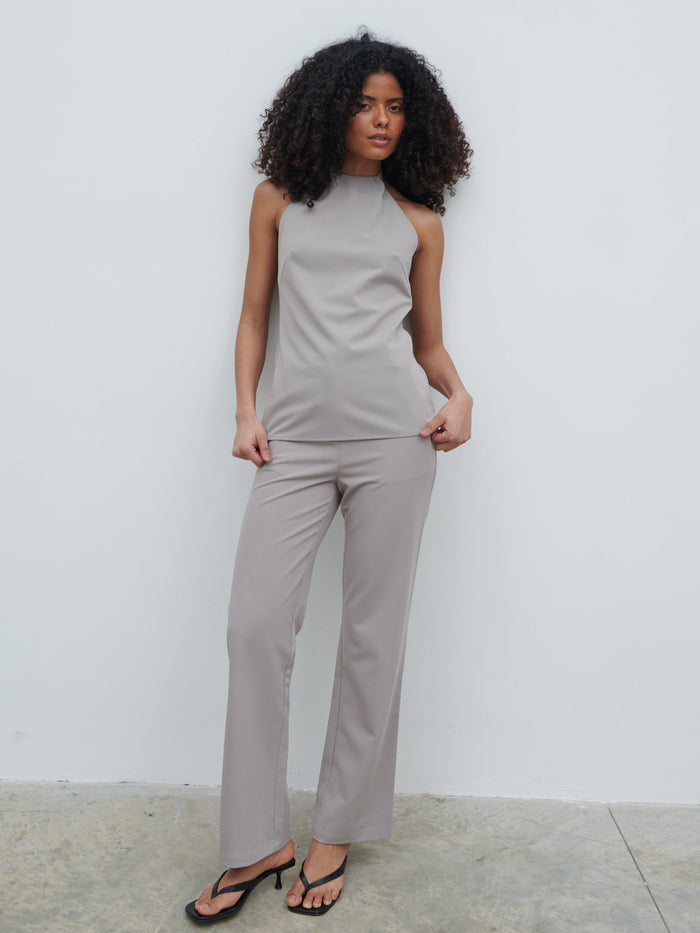 Graziela Is 5'9.5" & Wears Size UK 8|Laria Tailored Slim Leg Trousers - Stone