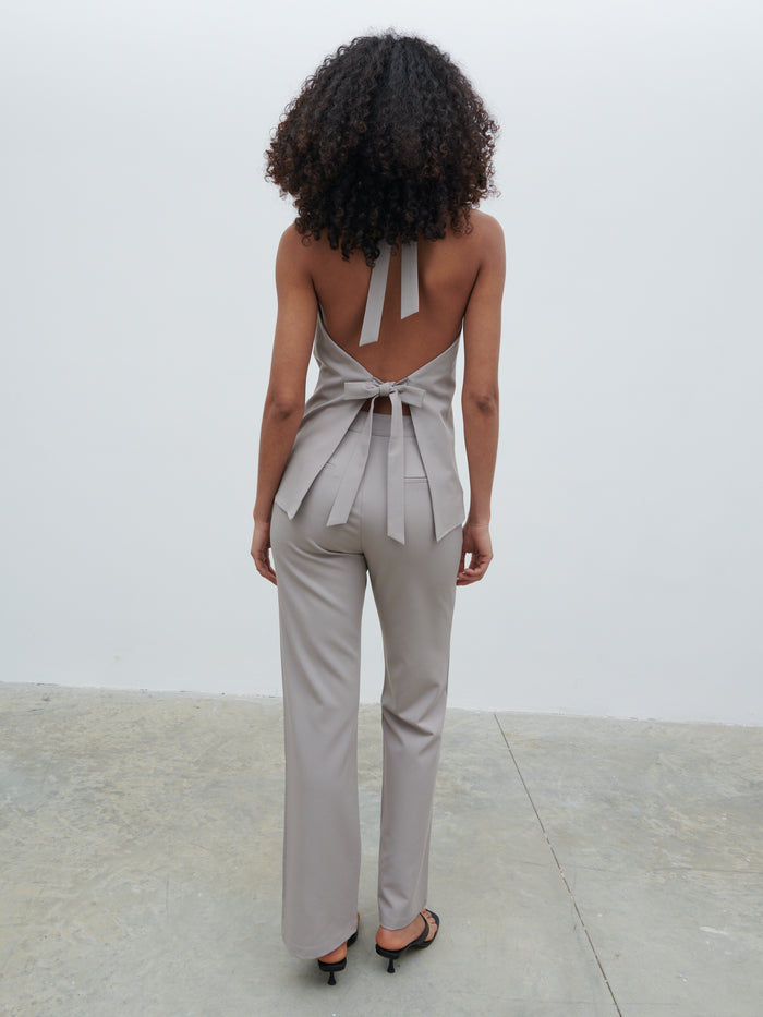 Graziela Is 5'9.5" & Wears Size UK 8|Laria Tailored Slim Leg Trousers - Stone