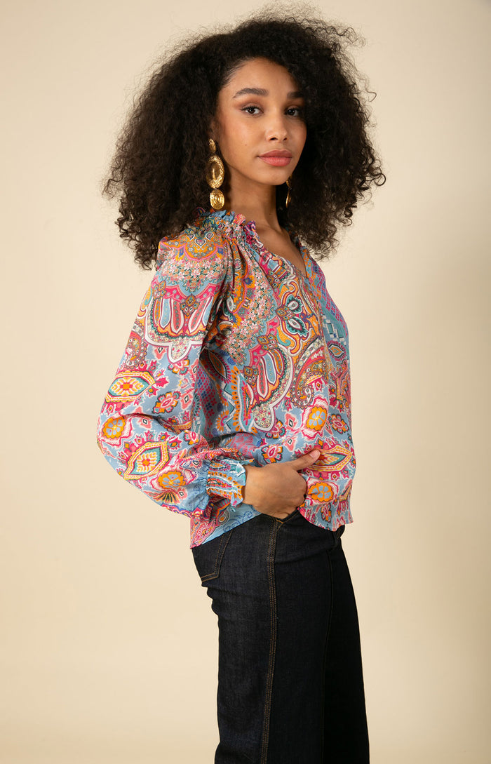 Laura Silk Top, color_blue