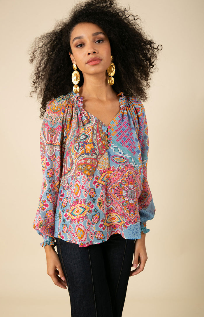 Laura Silk Top, color_blue